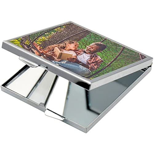 Quadratischer Taschenspiegel mit eigenem Foto - Silberner Stahlspiegel in quadratischer Form mit Fotodruck - Personalisierbarer Taschenspiegel von Ocadeau