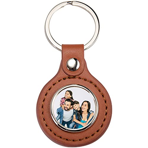 Schlüsselanhänger aus braunem Ledermedaillon mit eigenem Foto personalisierbar - Schlüsselanhänger in runder Form aus Leder und Stahl zum Bedrucken mit einem Foto Ihrer Wahl von Ocadeau