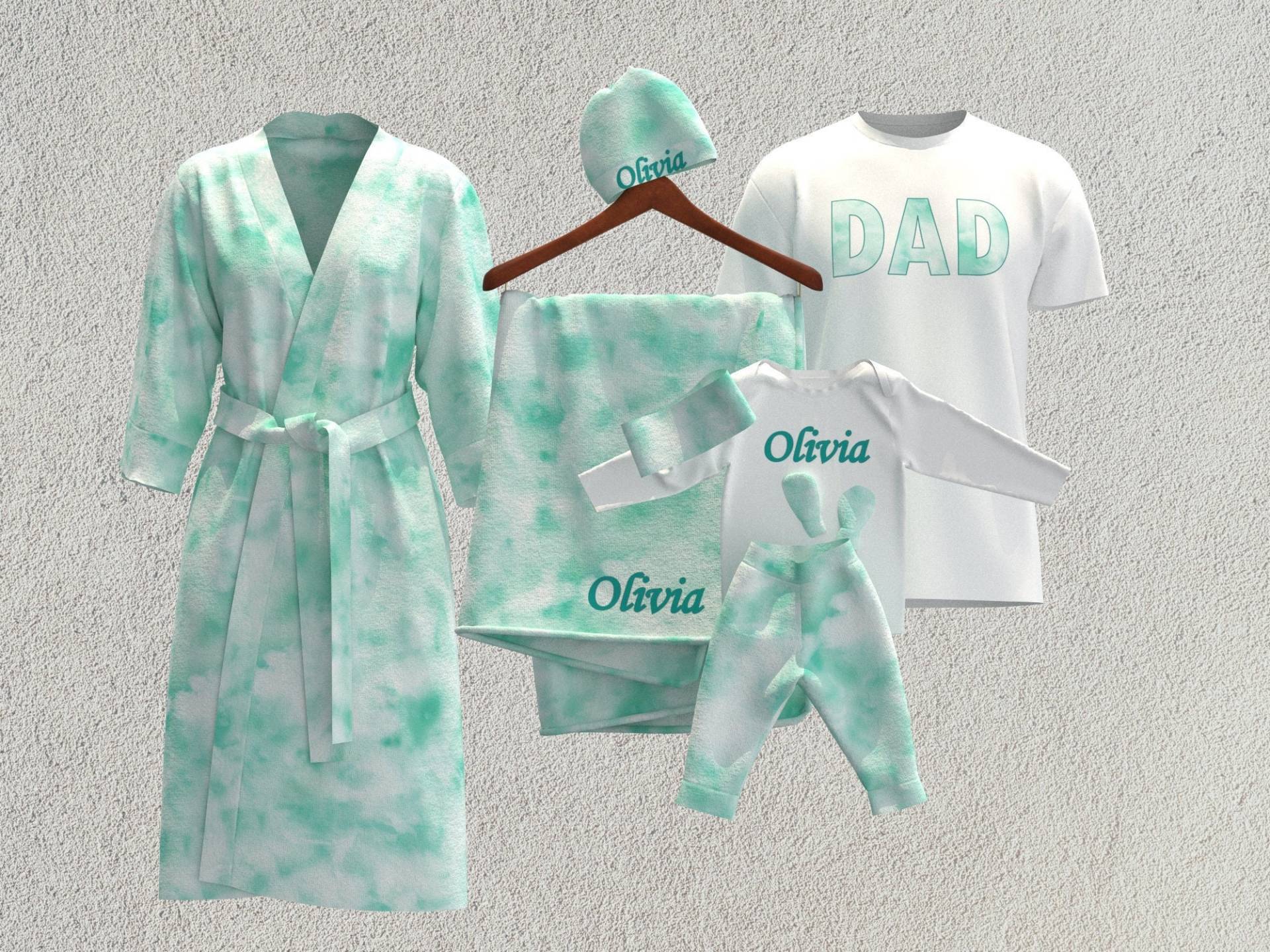 Mint Grün Tie Dye Passendes Coming Home Set, Swaddle Krankenhaus Mutterschaftsrobe, Mädchen Geschenk, Mutterschaftsdusche Geschenk von OccaModa