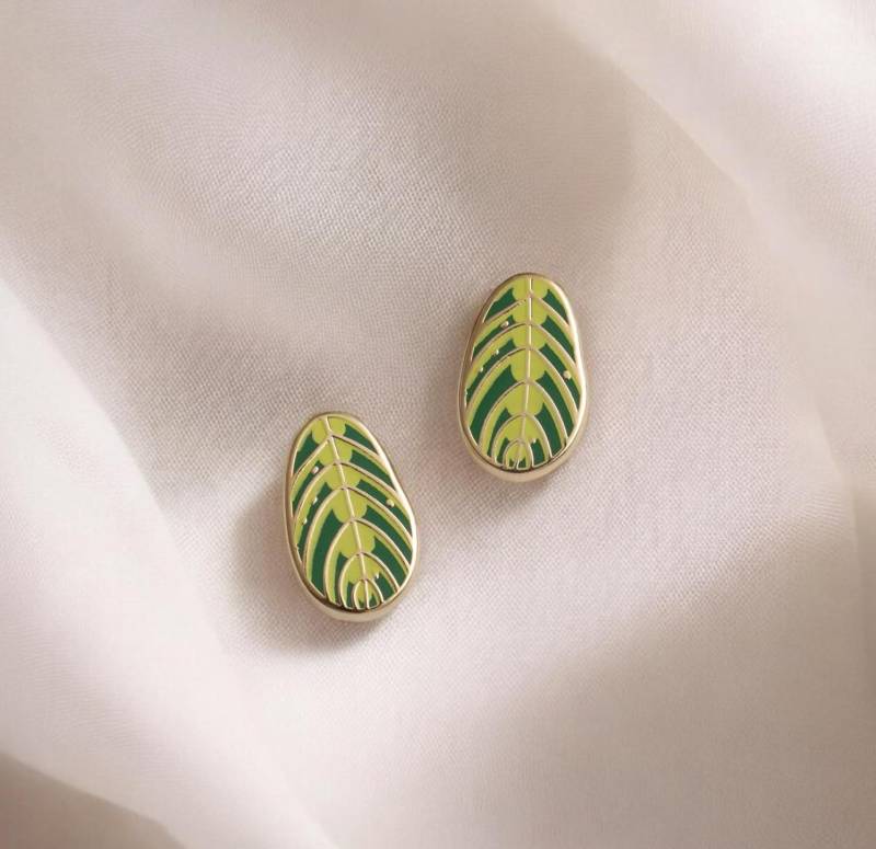 Zitrone Limette Maranta Ohrringe | Ohrstecker Pflanzenschmuck Blatt Pflanzenohrringe von Occasionalish
