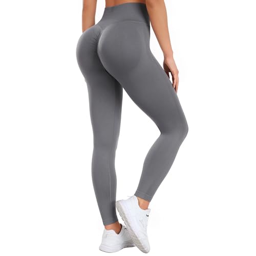 Occffy Booty Scrunch Leggings Damen Push Up Sport Leggins Seamless High Waist Gym Yoga Hose Sporthose Frauen(Dunkel Grau, L) von Occffy