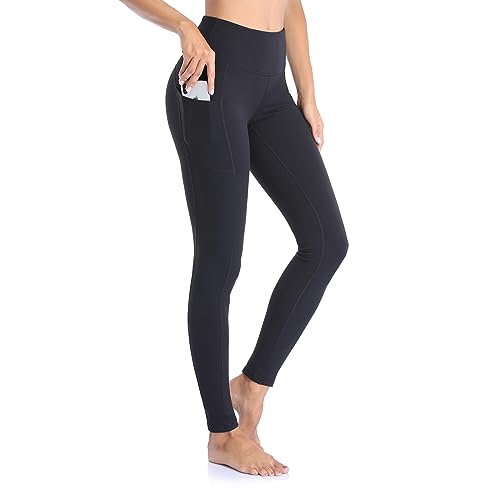 Occffy Sport Leggings Damen High Waist Sporthose mit Taschen Blickdicht Gym Leggins Damen Sports Yogahose Fitnesshose P107(Matt-schwarz, S) von Occffy