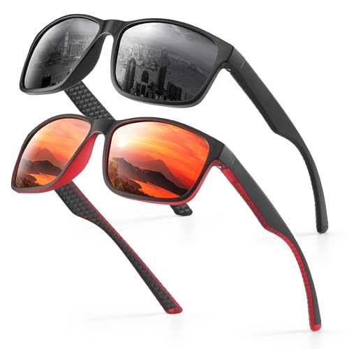 2er-Pack Sonnenbrille Herren Polarisiert Damen UV400 Schutz Sport Sunglasses Men Women Unisex Ultraleichte Rechteckig Rahmen Schwarz Polarisierte Sonnenbrillen für Angeln, Fishing, Fahren, Ski 2 von Occhsouo