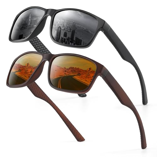2er-Pack Sonnenbrille Herren Polarisiert Damen UV400 Schutz Sport Sunglasses Men Women Unisex Ultraleichte Rechteckig Rahmen Schwarz Polarisierte Sonnenbrillen für Angeln, Fishing, Fahren, Ski 4 von Occhsouo