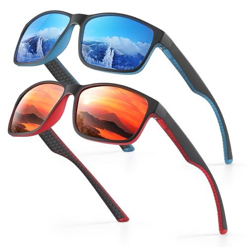 Occhsouo Sonnenbrille Herren Polarisiert Damen UV400 Schutz Sport Sunglasses Men Women Unisex Ultraleichte Rechteckig Rahmen Schwarz Retro Polarisierte Sonnenbrillen für Angeln, Fishing, Fahren/Ski von Occhsouo