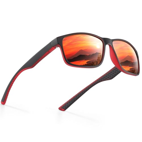 Occhsouo Herren-Sonnenbrille, polarisiert, klassisch, quadratisch, für UV400-Schutz, Einfaches Rot von Occhsouo