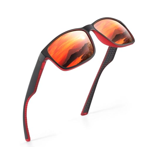 Occhsouo Herren-Sonnenbrille, polarisiert, klassisch, quadratisch, für UV400-Schutz, Funkelndes Rot von Occhsouo