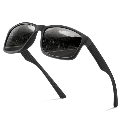 Occhsouo Herren-Sonnenbrille, polarisiert, klassisch, quadratisch, für UV400-Schutz, Weiches Schwarz von Occhsouo