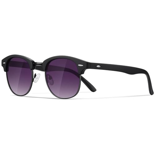 Occhsouo Polarisierte-Halbrahmen-Sonnenbrille-Unisex-Sonnenbrille-Herren-Damen Klassische Retro UV400 Schutz Rechteckig Sonnen brille Metallrahmen Autofahren Reisen(3-Schwarz/Lila) von Occhsouo