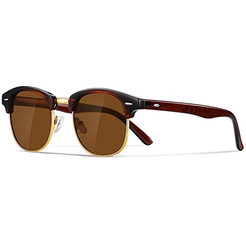 Occhsouo Polarisierte-Halbrahmen-Sonnenbrille-Unisex-Sonnenbrille-Herren-Damen Klassische Retro UV400 Schutz Rechteckig Sonnen brille Metallrahmen Autofahren Reisen(4-Braun/Braun) von Occhsouo