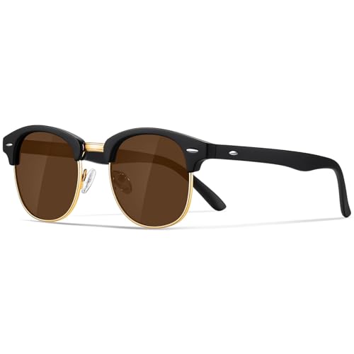 Occhsouo Polarisierte-Halbrahmen-Sonnenbrille-Unisex-Sonnenbrille-Herren-Damen Klassische Retro UV400 Schutz Rechteckig Sonnen brille Metallrahmen Autofahren Reisen(Sand-Schwarz Goldglas) von Occhsouo