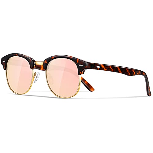 Occhsouo Polarisierte-Halbrahmen-Sonnenbrille-Unisex-Sonnenbrille-Herren-Damen Klassische Retro UV400 Schutz Rechteckig Sonnen brille Metallrahmen Autofahren Reisen(Leopardenmuster/Rosa) von Occhsouo