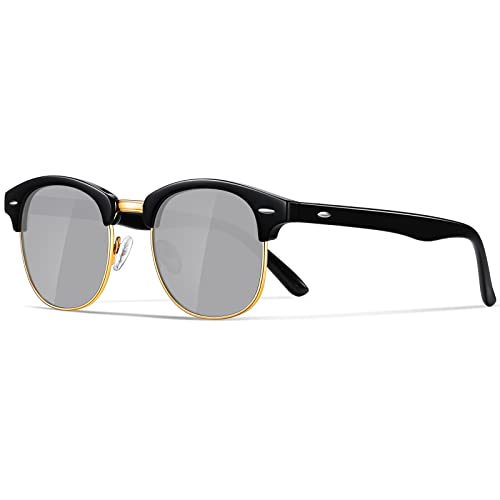 Occhsouo Polarisierte-Halbrahmen-Sonnenbrille-Unisex-Sonnenbrille-Herren-Damen Klassische Retro UV400 Schutz Rechteckig Sonnen brille Metallrahmen Autofahren Reisen(Schwarz/Silber) von Occhsouo