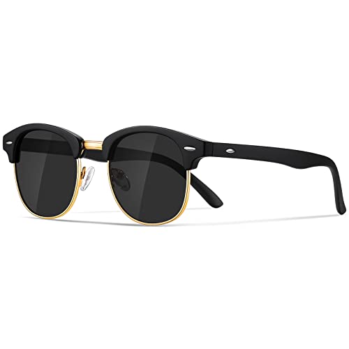 Occhsouo Polarisierte-Halbrahmen-Sonnenbrille-Unisex-Herren-Damen Klassische Retro UV400 Schutz Rechteckig Sonnen brille Metallrahmen Autofahren Reisen(2-Schwarz/Gold) von Occhsouo