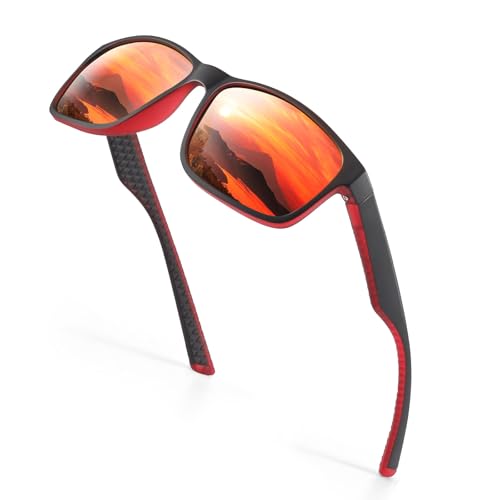 Occhsouo Polarisierte Herren-Sonnenbrille, klassisch, quadratisch, für UV400-Schutz, Burgunderrot von Occhsouo