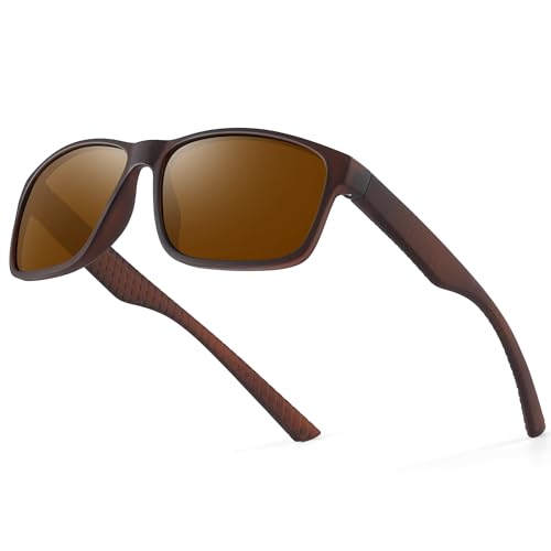 Occhsouo Polarisierte Herren-Sonnenbrille, klassisch, quadratisch, für UV400-Schutz, Kaffeebraun von Occhsouo