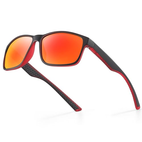 Occhsouo Polarisierte Sonnenbrille, UV400, für Herren, klassisch, quadratisch, für, Cinaberrot von Occhsouo