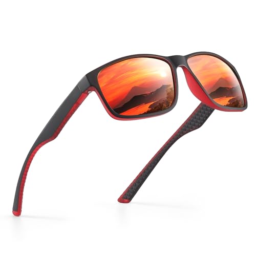 Occhsouo Polarisierte Sonnenbrille, UV400, für Herren, klassisch, quadratisch, für, Granatrot von Occhsouo
