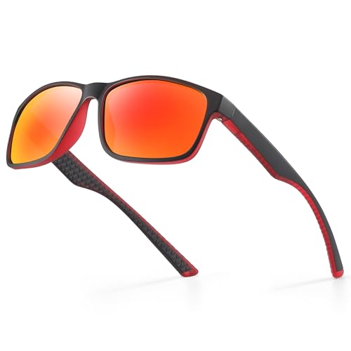 Occhsouo Polarisierte Sonnenbrille, UV400, für Herren, klassisch, quadratisch, für, Scharlachrot von Occhsouo