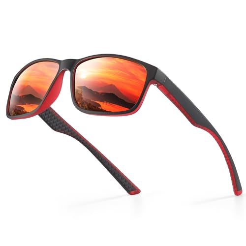 Occhsouo Polarisierte Sonnenbrille, UV400, für Herren, klassisch, quadratisch, für, Vintage Rot von Occhsouo