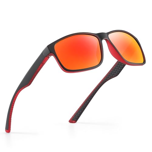 Occhsouo Polarisierte Sonnenbrille, UV400, für Herren, klassisch, quadratisch, für, rubinrot von Occhsouo
