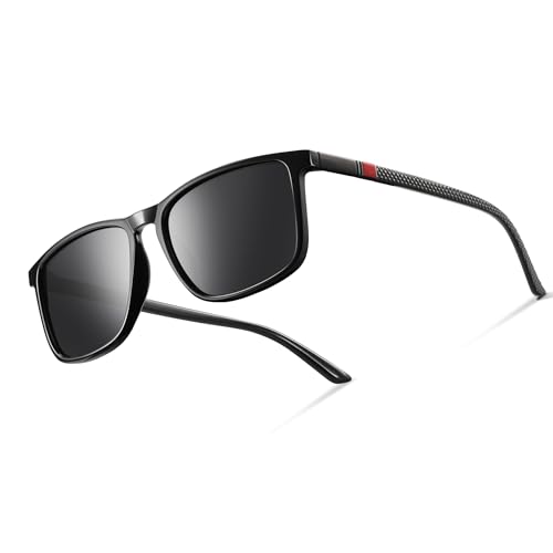 Occhsouo Polarisierte Sonnenbrille für Männer und Frauen, Retro-Stil, Mitternachtsschwarz (rot) von Occhsouo