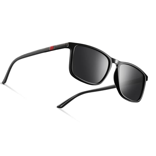 Occhsouo Polarisierte Sonnenbrille für Männer und Frauen, Retro-Stil, Schwarz Obsidian (Rot) von Occhsouo