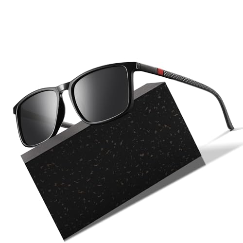Occhsouo Polarisierte Sonnenbrille für Männer und Frauen, Retro-Stil, Schwarz weich (rot) von Occhsouo