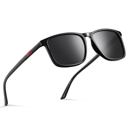 Occhsouo Polarisierte Sonnenbrille für Männer und Frauen, Retro-Stil, Schwarze Tinte (rot) von Occhsouo