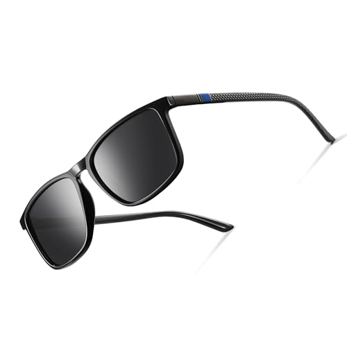 Occhsouo Sonnenbrille, polarisiert, für Herren und Damen, polarisiert, UV-Schutz, reines Schwarz, Mitternachtsschwarz (Blau) von Occhsouo