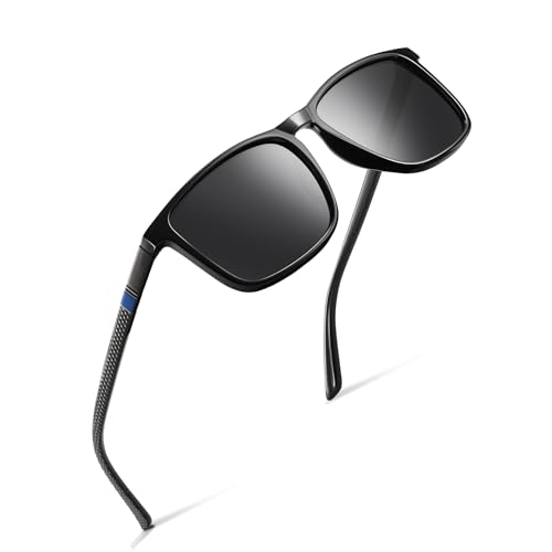 Occhsouo Sonnenbrille, polarisiert, für Herren und Damen, polarisiert, UV-Schutz, reines Schwarz, Schwarz, weich und warm (blau) von Occhsouo