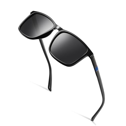 Occhsouo Sonnenbrille, polarisiert, für Herren und Damen, polarisiert, UV-Schutz, reines Schwarz, Schwarz, weicher Nebel (blau) von Occhsouo