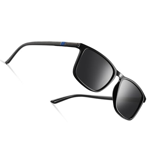 Occhsouo Sonnenbrille, polarisiert, für Herren und Damen, polarisiert, UV-Schutz, reines Schwarz, Schwarz Obsidian (Blau) von Occhsouo