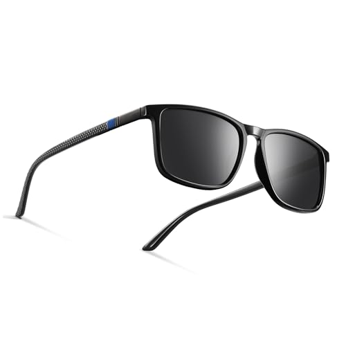 Occhsouo Sonnenbrille, polarisiert, für Herren und Damen, polarisiert, UV-Schutz, reines Schwarz, Schwarz lackiert (Blau) von Occhsouo