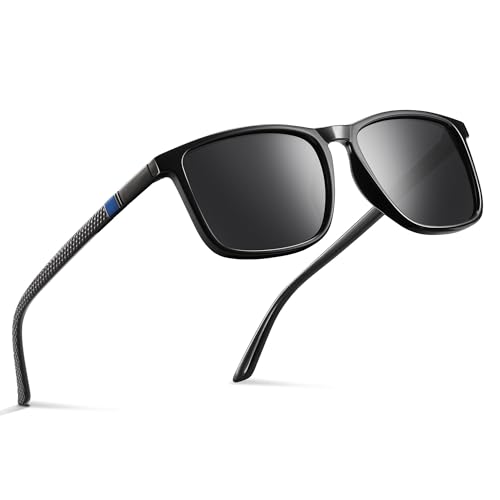 Occhsouo Sonnenbrille, polarisiert, für Herren und Damen, polarisiert, UV-Schutz, reines Schwarz, Schwarze Tinte (Blau) von Occhsouo