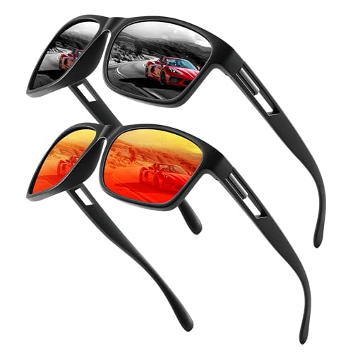 Occhsouo Sonnenbrille Herren Polarisiert Damen UV400 Schutz Unisex Schwarz Retro Ultraleicht Rahmen Sunglasses Men Women Retro Sport Sonnenbrillen für Angeln, Fishing, Fahren, Ski Schwarz/Rot von Occhsouo