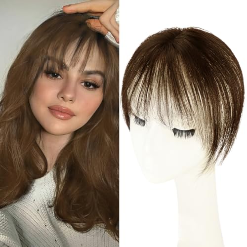Pony Haarteil, Clip in Pony Echthaar,Dünner Fringe Bangs Extensions,One Piece Pony Haarteil,Clip in Human Hair Verlängerung für Frauen-Mokkabraun von Occtingkind