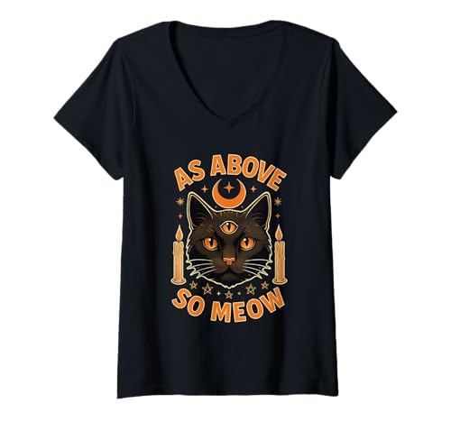Damen Okkulte Katze As Above So Meow Witchy Mystical Halloween T-Shirt mit V-Ausschnitt Damen Okkulte Katze As Above So Meow Witchy Mystical Halloween T-Shirt mit V-Ausschnitt von Occult Cat Witchy Halloween Spiritual Tees