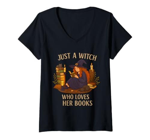 Damen Nur eine Hexe, die ihre Bücher liebt Bookwurm T-Shirt mit V-Ausschnitt Damen Nur eine Hexe, die ihre Bücher liebt Bookwurm T-Shirt mit V-Ausschnitt von Occult Pagan Spiritual Mystical for Witches
