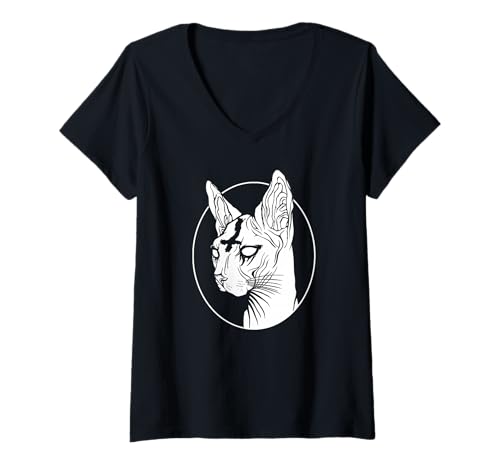 Damen Goth Sphynx Katzenkunst, minimalistisch, okkultes Hexen-Design T-Shirt mit V-Ausschnitt Damen Goth Sphynx Katzenkunst, minimalistisch, okkultes Hexen-Design T-Shirt mit V-Ausschnitt von Occult Sphinx Creations