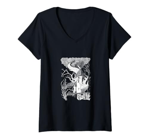 Damen Occult Kirche Stay Lit Goth Atheist Grunge Satan Antichrist T-Shirt mit V-Ausschnitt von Occult Stay Lit Goth Antichrist Unholy Satan