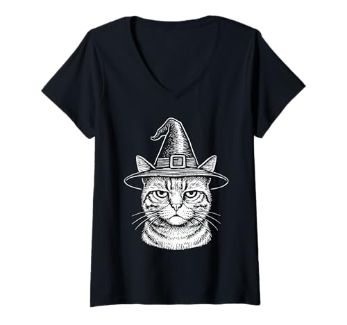 Damen Grumpy Witch Cat Vintage Halloween Okkulte Hexe T-Shirt mit V-Ausschnitt Damen Grumpy Witch Cat Vintage Halloween Okkulte Hexe T-Shirt mit V-Ausschnitt von Occult Vintage Halloween Witch Cat Wicca Gothic