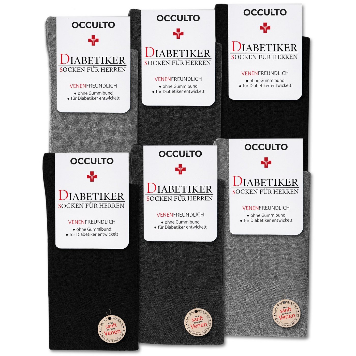 OCCULTO Diabetikersocken Diabetikersocken Herren ohne Naht 6er Pack (Modell: Oliver) (6-Paar) von OCCULTO