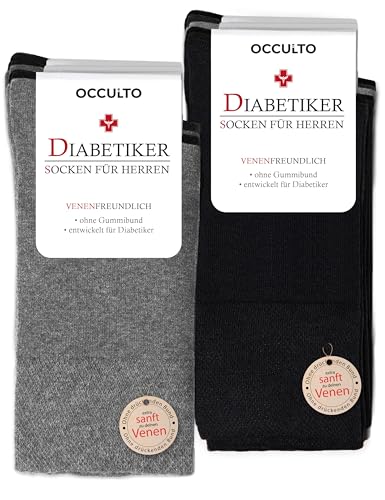 Occulto 10 Paar Diabetikersocken für Herren ohne Naht ohne Gummibund aus Baumwolle 4 Paar Schwarz | 3 Paar Dunkelgrau | 3 Paar Hellgrau 47-50 von Occulto