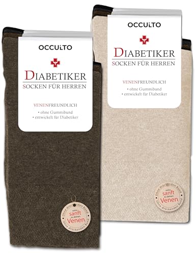 Occulto 10 Paar Diabetikersocken für Herren ohne Naht ohne Gummibund aus Baumwolle 2 Paar Schwarz | 2 Paar Dunkelbraun | 2 Paar Braun | 2 Paar Kaffeebraun | 2 Paar Beige 47-51 von Occulto