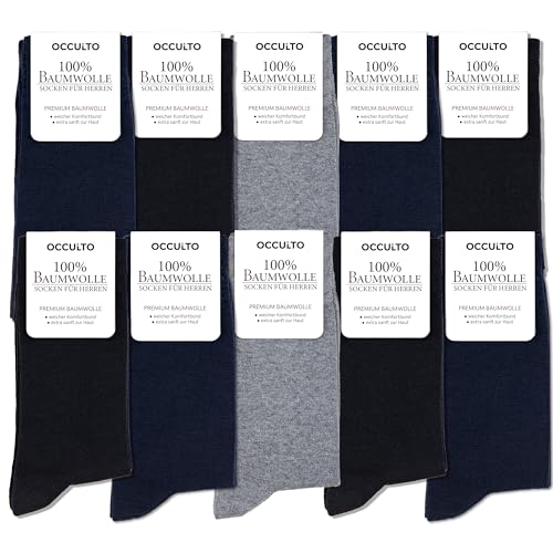 Occulto Herren 100% Baumwolle Socken 10-20er Pack (Modell: Ingo) 39-42 4 Paar Schwarz | 4 Paar Navy| 2 Paar Grau von Occulto