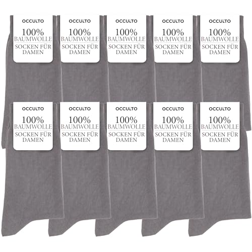 Occulto Damen 100% Baumwolle Socken 10er Pack (Modell: Inge) 10 Paar | Grau 35-38 von Occulto