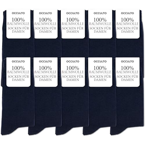 Occulto Damen 100% Baumwolle Socken 10er Pack (Modell: Inge) 10 Paar | Navy 35-38 von Occulto
