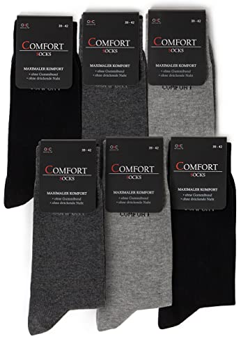 Occulto 6 Paar Herren Komfort Socken ohne Gummibund ohne Naht aus Baumwolle 39-42 2 x Grau| 2 x Anthrazit | 2 x Schwarz von Occulto