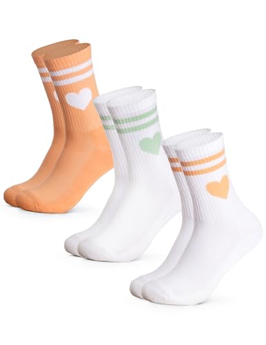 Occulto Damen Herz Tennis Socken 3er Pack (Modell: Venus), Sport Socken Grün Orange 35-38 von Occulto